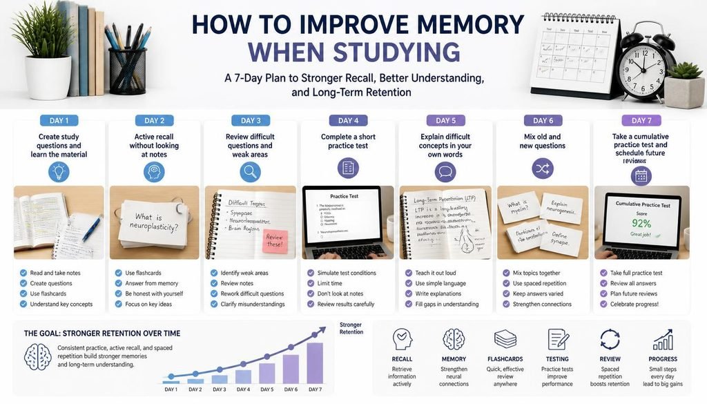 Follow a seven-day plan to improve memory when studying