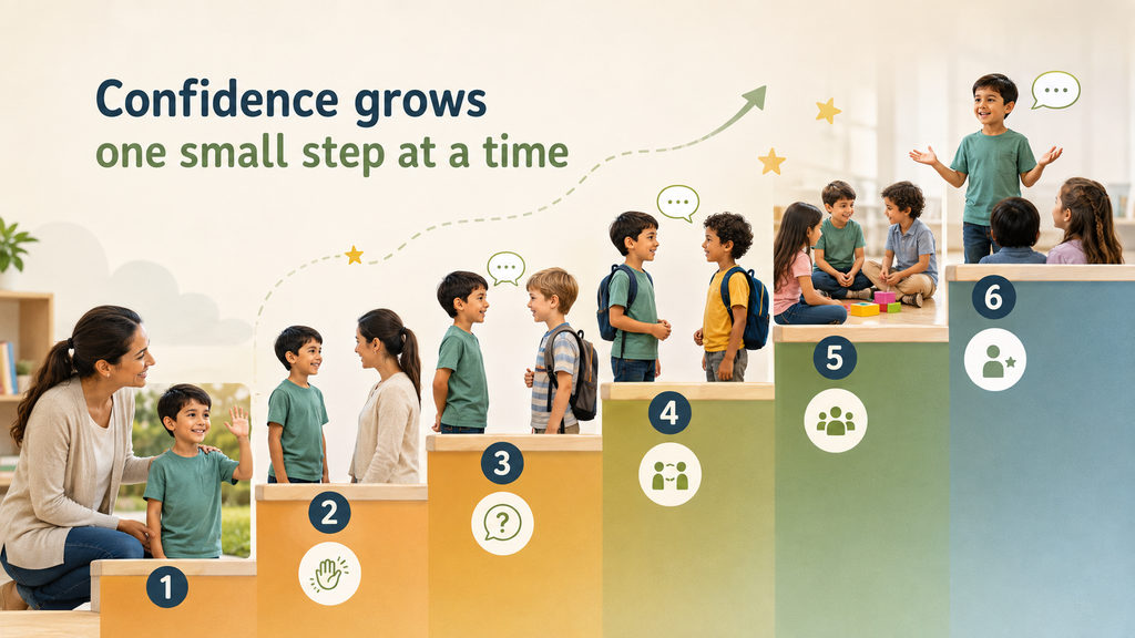 Learn how to build confidence in shy children with gentle, practical strategies for social skills, friendships, communication, and gradual participation. Build confidence in shy children with a gradual confidence ladder