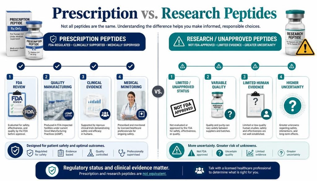 The Ultimate Guide to Peptides for Weight Loss: Benefits, Risks, and What the Evidence Says Compare prescription and research peptides for weight loss