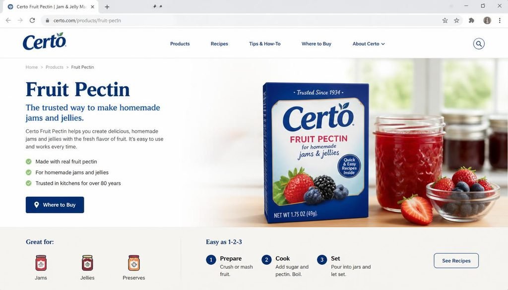 Check Certo fruit pectin information and intended use