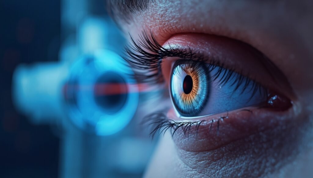 Eye laser vision correction procedure showing LASIK, PRK, and SMILE treatment